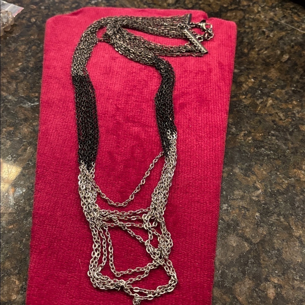 Chicos Silver and Black Layered Chain Necklace - Picture 1 of 3